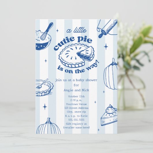 Cutie Pie Pumpkin Fall Boy Blue Baby Shower Kaart (Staand voorkant)