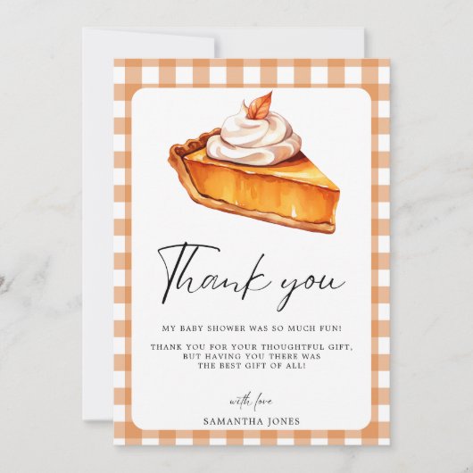 Cutie Pie Pumpkin Herfst Baby shower Gingham Bedankkaart (Voorkant)