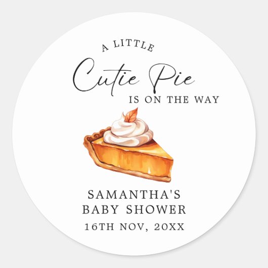 Cutie Pie Pumpkin Herfst Baby shower Ronde Sticker (Voorkant)
