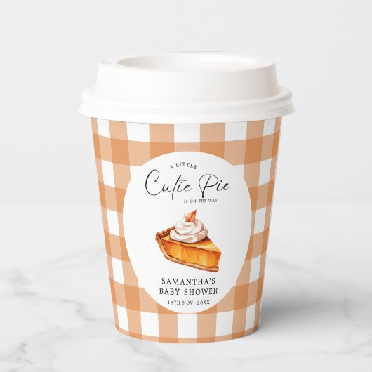 Cutie Pie Pumpkin Herfst Gingham Baby shower Papieren Bekers (Achterkant)