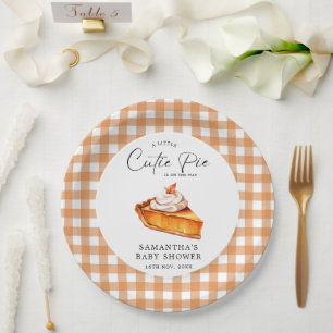 Cutie Pie Pumpkin Herfst Gingham Baby shower Papieren Bordje