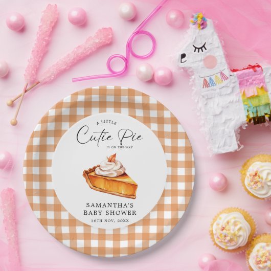 Cutie Pie Pumpkin Herfst Gingham Baby shower Papieren Bordje (Feest)