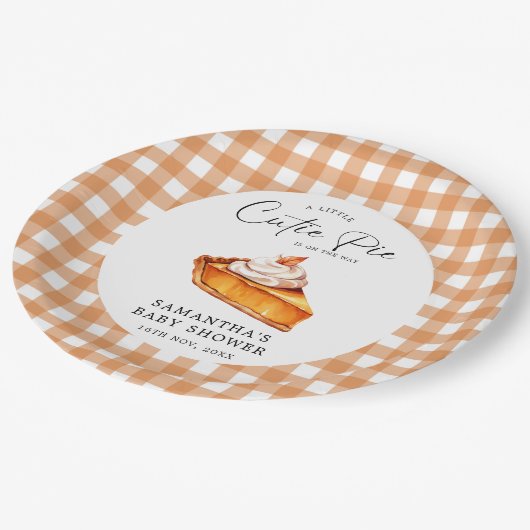 Cutie Pie Pumpkin Herfst Gingham Baby shower Papieren Bordje (Gekanteld)