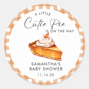 Cutie Pie Pumpkin Herfst Gingham Baby shower Ronde Sticker