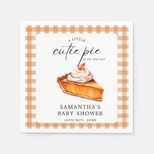 Cutie Pie Pumpkin Herfst Gingham Baby shower Servet (Voorkant)