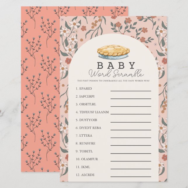 Cutie Pie Roze Bloemen Baby Woord Scramble Game (Voorkant / Achterkant)