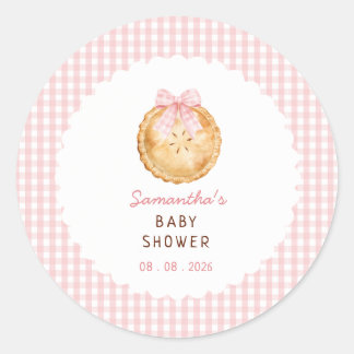 Cutie Pie Roze geruite Baby Shower Ronde Sticker