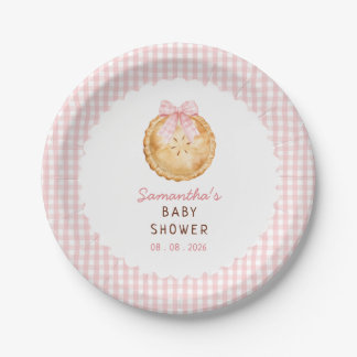 Cutie Pie Roze Gingham Baby Shower Papieren Bordje