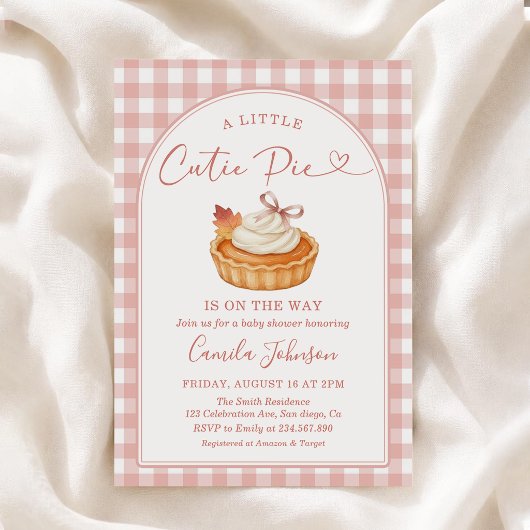 Cutie Pie Roze Gingham Herfst Babyborrel Kaart