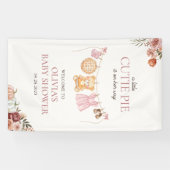 Cutie Pie Roze Herfst Beer Meisje Baby shower Welk Spandoek (Horizontaal)
