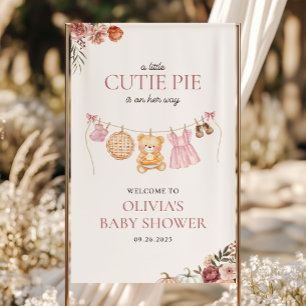 Cutie Pie Roze Herfst Beer Meisje Baby shower Welk Spandoek