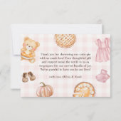 Cutie Pie Roze Herfst Teddy Bear Meisje Baby showe Bedankkaart (Achterkant)