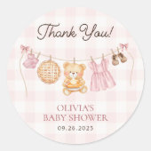 Cutie Pie Roze Herfst Teddy Bear Meisje Baby showe Ronde Sticker (Voorkant)