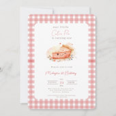 Cutie Pie Rustic Pink Gingham 1st Birthday Invitat Kaart (Voorkant)