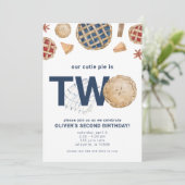 Cutie Pie Second Birthday Party Invitation Kaart (Staand voorkant)