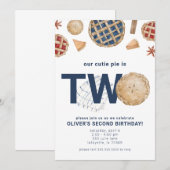 Cutie Pie Second Birthday Party Invitation Kaart (Voorkant / Achterkant)