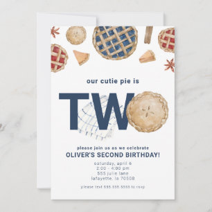 Cutie Pie Second Birthday Party Invitation Kaart