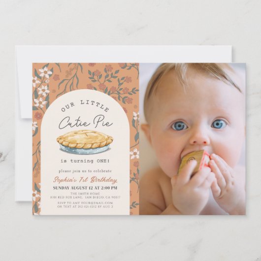 Cutie Pie Sinaasappel Bloemen Meisje 1e Verjaardag Kaart (Voorkant)