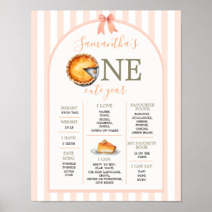 Cutie Pie Sinaasappel Gingham 1e jaar Fact Sign Poster