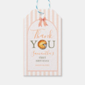 Cutie Pie Sinaasappel Gingham 1e Verjaardag Bedank Cadeaulabel (Voorkant)