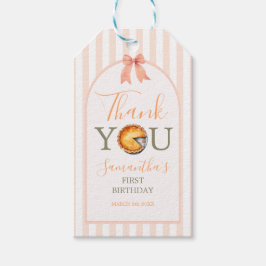 Cutie Pie Sinaasappel Gingham 1e Verjaardag Bedank Cadeaulabel