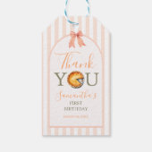 Cutie Pie Sinaasappel Gingham 1e Verjaardag Bedank Cadeaulabel (Achterkant)