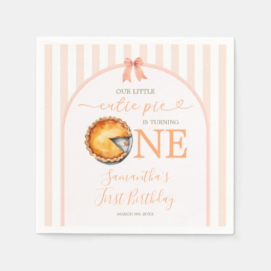 Cutie Pie Sinaasappel Gingham 1e verjaardag Servet (Voorkant)