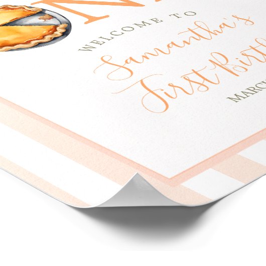 Cutie Pie Sinaasappel Gingham 1e Verjaardag Welkom Poster (Hoek)