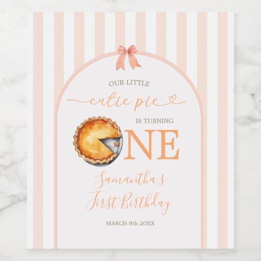 Cutie Pie Sinaasappel Gingham 1e verjaardag Wijn Etiket (Enkel label)