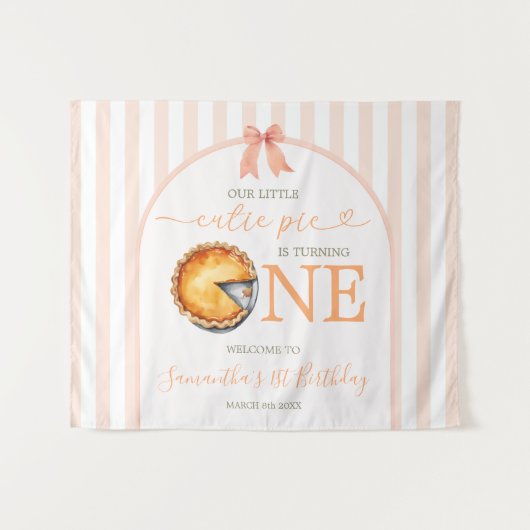 Cutie Pie Sinaasappel Gingham Verjaardag Welkom Ta Wandkleed (Voorkant (horizontaal))