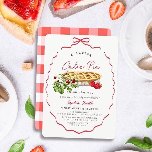 Cutie Pie Strawberries Red Bow Girl Baby Shower Kaart