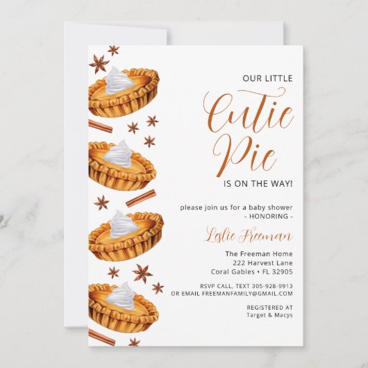 Cutie Pie Thanksgiving Baby shower Uitnodigen Kaart (Voorkant)