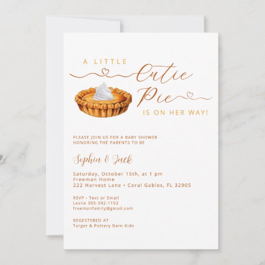 Cutie Pie Thanksgiving Baby shower Uitnodiging (Voorkant)