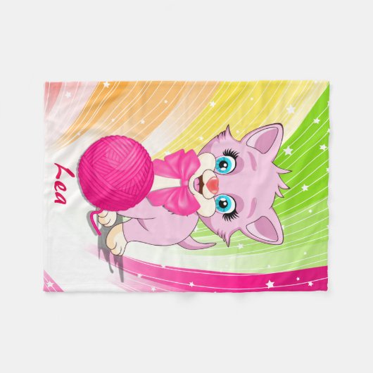 Cutie Pink Kitten Cartoon Fleece Deken (Voorkant (Horizontaal))