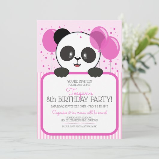 Cutie Pink Panda Birthday Party Kaart (Staand voorkant)