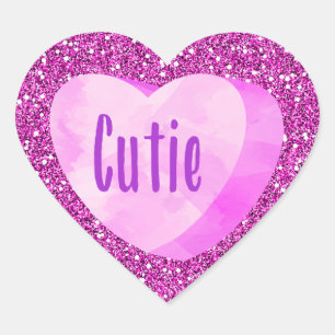 Cutie Pink Snoep Heart Faux Glitter Hart Sticker