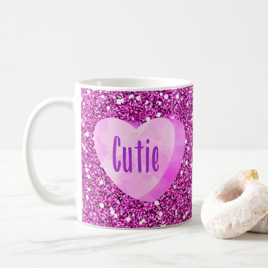 Cutie Pink Snoep Heart Faux Glitter Koffiemok (Met donut)