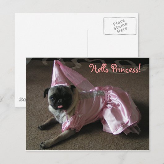 Cutie Pug Princess Briefkaart (Voorkant / Achterkant)
