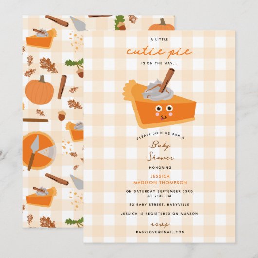 Cutie Pumpkin Pie Autumn Herfst Baby shower Kaart (Voorkant / Achterkant)