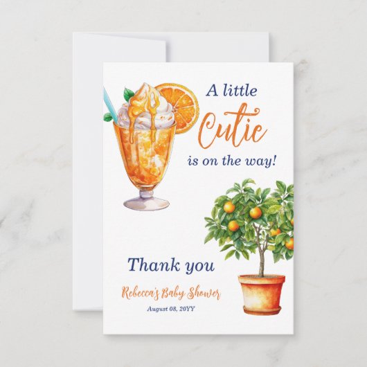 Cutie Sinaasappel Citrus Zomer Ijs Baby shower Bedankkaart (Voorkant)