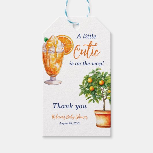 Cutie Sinaasappel Citrus Zomer Ijs Baby shower Cadeaulabel (Voorkant)