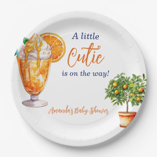 Cutie Sinaasappel Citrus Zomer Ijs Baby shower Papieren Bordje (Voorkant)