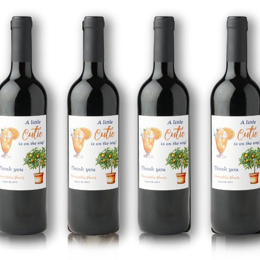 Cutie Sinaasappel Citrus Zomer Ijs Baby shower Wijn Etiket