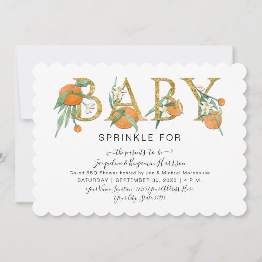 Cutie Sinaasappels Gold Glitter Waterverf Baby sho Kaart (Voorkant)