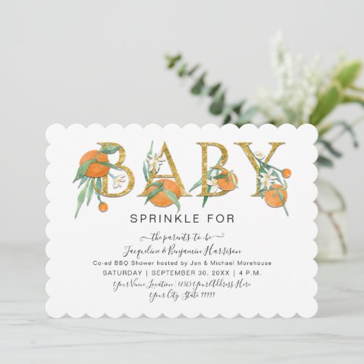 Cutie Sinaasappels Gold Glitter Waterverf Baby sho Kaart (Staand voorkant)