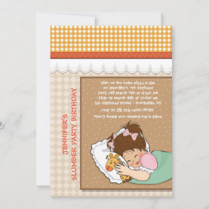 Cutie Sleeping Birthday Slumber Party Invitation Kaart
