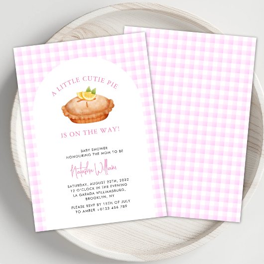 Cutie taart roze geruite Herfst Baby shower Kaart