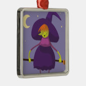 Cutie Witch met broom Halloween Metalen Ornament (Rechts)