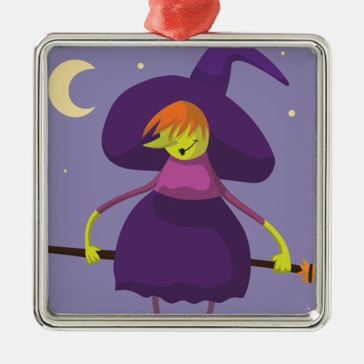 Cutie Witch met broom Halloween Metalen Ornament (Voorkant)