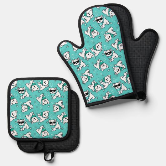 Cutieface Westies Oven Mitt & Pot Holder Set (Voorkant / Achterkant)